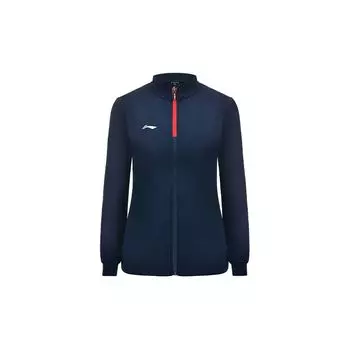 Li Ning Table Tennis Series Однотонный кардиган с логотипом и национальным флагом, свитшот с длинным рукавом, женская толстовка чернильно-синего цвета AWDSA12-1 XXL