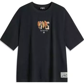Li-Ning Удобная дышащая футболка с коротким рукавом и принтом букв Мужские топы Черный AHSU905-1 L