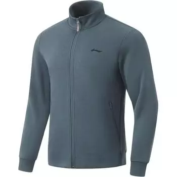 Li Ning Удобная повседневная куртка с воротником-стойкой, однотонная мужская куртка темно-синего цвета AWDU173-4 L