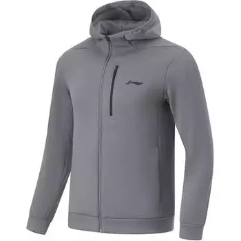 Li Ning Удобная повседневная толстовка с капюшоном на молнии с капюшоном для мужчин, серая AWDU393-3 M