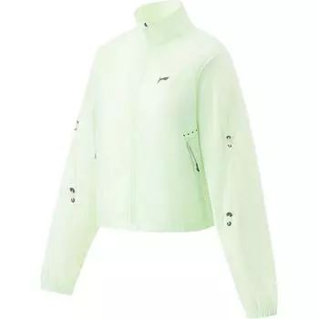 Li Ning Удобная повседневная ветровка в горошек с простым воротником-стойкой на молнии для женщин, верхняя одежда Fairy-Fruit-Green AFDU392-1 S