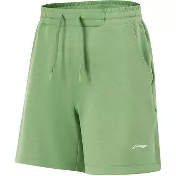Li-Ning Удобные однотонные свободные шорты с завязками на пять точек, женские шорты цвета зеленого камня AKSU472-4 S