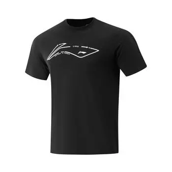 Li Ning Удобный Простой Пуловер с Круглым Вырезом Повседневная Спортивная Футболка с Коротким Рукавом Мужские Топы Черный ATSV267-1 M