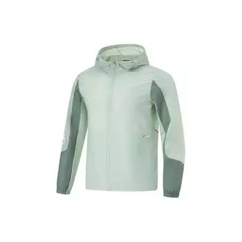 Li-Ning Ветровка с капюшоном в стиле колор-блок, мужская верхняя одежда, светло-голубой AFDU409-2 M