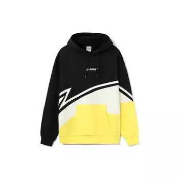 Li-Ning Вышитый логотип, флисовый свитер с цветными блоками, толстовка унисекс, черный, желтый AWDRB82-4 XXXL