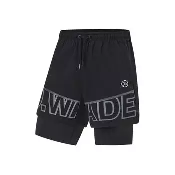 Li-Ning Wade Series с алфавитным принтом и 3D-вырезом, эластичные светоотражающие спортивные шорты 2-в-1, мужские брюки, черные AKST539-1 L