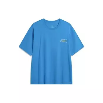 Li-Ning Wade Series Letter Print Round Neck Pullover Comfortable Loose Short Sleeve T-Shirt Men Tops Galaxy-Blue AHSU363-6 S