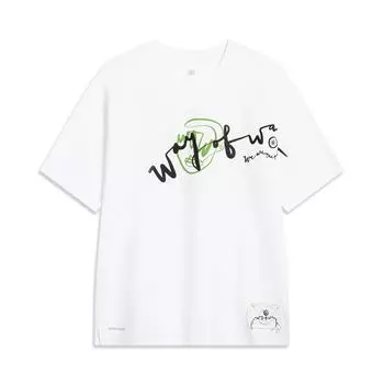 Li-Ning Wade Series пуловер с круглым вырезом и буквенным принтом, повседневная футболка с короткими рукавами, топы унисекс, стандартный белый AHST335-2 XXL