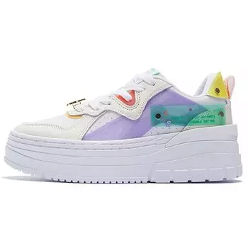 Li Ning We Wo модные повседневные низкие скейтбордисты на толстой подошве женские кроссовки белые фиолетовые AGCS198-1 36