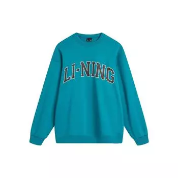 Li Ning Weekend Молодежный пуловер с принтом букв, круглым вырезом и длинными рукавами, унисекс, рифово-синий AWDU785-4 M