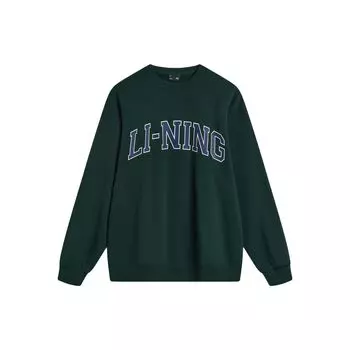 Li Ning Weekend Youth Letter Print Свитер с круглым вырезом и длинными рукавами Толстовка унисекс Винтажно-зеленый AWDU785-7 S