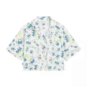 Li Ning X Disney Cartoon All Over Print Свободная повседневная рубашка с коротким рукавом Женские рубашки ASHS450-3 L