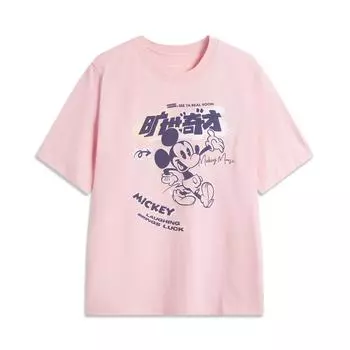 Li Ning X Disney Collaboration Мягкая удобная простая универсальная дышащая круглая горловина свободная футболка с коротким рукавом мужские футболки AHSUA79-4 S