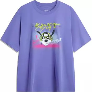 Li Ning X Disney Goofy Collaboration Series Мягкая Удобная Дышащая Круглая Шея Универсальная Свободная Трикотажная Футболка С Коротким Рукавом Мужские Топы AHSUA77-3 M