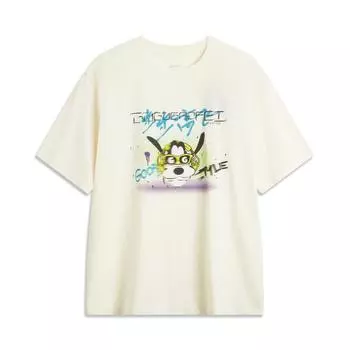 Li Ning X Disney Goofy Collaboration Series Мягкая Удобная Дышащая Круглая Шея Универсальная Свободная Трикотажная Футболка С Коротким Рукавом Мужские Топы AHSUA77-1 M