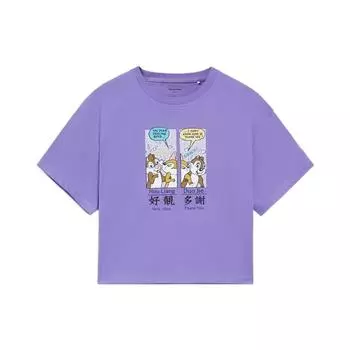 Li Ning X Disney Mickey Series SS22 мультяшный принт короткий рукав круглый вырез топ женский светло-голубой фиолетовый AHSS266-6 L