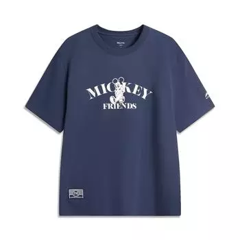 Li Ning X Disney Микки Коллаборация Серия Спортивный Стиль Жизни Повседневная Простая Надпись Свободный Пуловер с Круглым Вырезом и Короткими Рукавами Футболка AHSV797-3 S