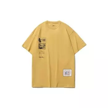 Li-Ning X Disney совместный бренд Mickey X Keith Haring Collection с принтом, спортивная футболка свободного кроя с короткими рукавами, мужские топы, светло-охристо-желтый AHSR501-3 XL