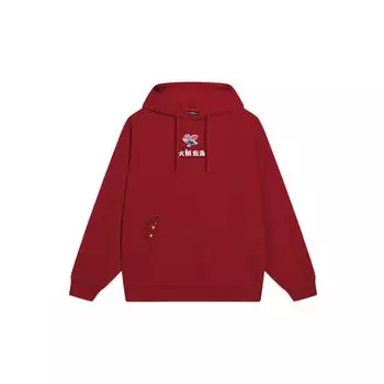Li-Ning X Disney Zootopia Series Джуди Хоппс Новогоднее издание Толстовка с капюшоном и длинными рукавами с мультяшным принтом на флисовой подкладке Топы унисекс Агатово-красный AWDT345-1 L