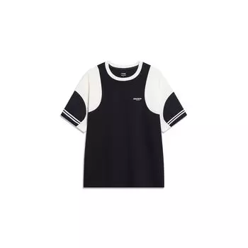 Li Ning X HZW Collaboration CF Su Series Color Block свободная футболка с коротким рукавом женские топы черного цвета ATST772-1 L