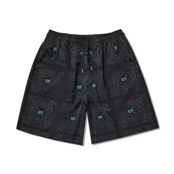 Li-Ning Серия скейтбордов X Icecream Collaboration, прямые свободные повседневные шорты со средней талией и принтом по всей поверхности, мужские брюки черного цвета AKSU793-1 M