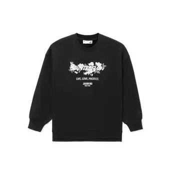 Li Ning X Jason Wu Designer Collaboration Sports Fashion Series Casual Round Neck Loose Pullover Sweatshirt Women sweatshirt Black AWDRH12-2 S