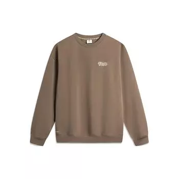 Li Ning X Mister Cartoon Collaboration Badfive Letter Print Loose Fleece Pullover Sweatshirt Men sweatshirt Brown AWDTF29-5 M