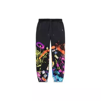 Li Ning X OG Slick Коллаборация Расписанные вручную Вязаные спортивные штаны с манжетами Мужские штаны Черный AKLT691-1 M