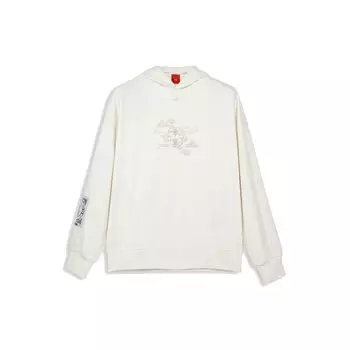 Li Ning X Palace Museum вышитый узор повседневная спортивная толстовка с капюшоном унисекс облачно-белая AWDQA67-1 XXXL