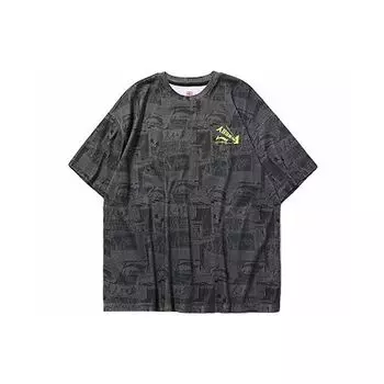 Li-Ning x Peoples Daily New Media Футболка с короткими рукавами и принтом «Гимнастика», мужские топы, серая ATSP415 S