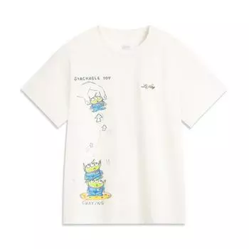 Li Ning X Серия Disney История игрушек Графическая футболка Американский винтажный повседневный стиль Удобная дышащая футболка с круглым вырезом и коротким рукавом AHSV692-1 L