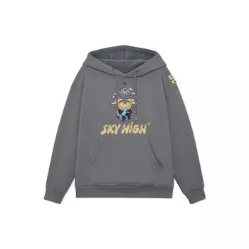 Li Ning X Steven Harrington Collaboration Fun Cartoon Print Теплый флисовый свободный свитер с капюшоном Унисекс толстовки Серый AWDRF77-2 L