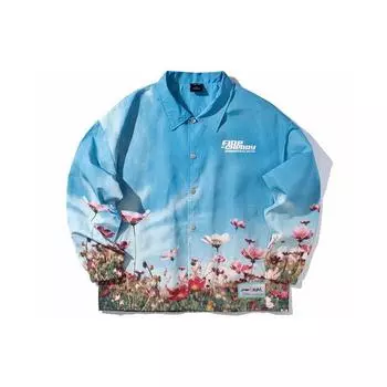 Li Ning X Xlarge Collaboration Non-Shoe Series Floral Letter Print Long Sleeve Shirt Jacket Women Shirts Sky-Blue AFDP232-1 M