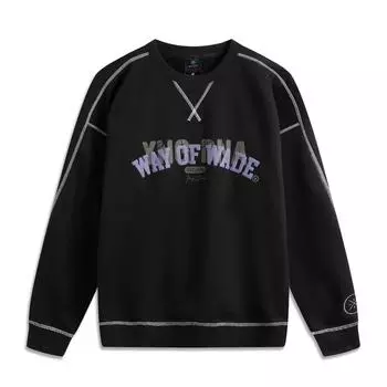 Li Ning X YNG DNA Collaboration Wade Series Круглый вырез с вышитым буквенным принтом Теплый свободный пуловер из флиса Толстовка мужская черная AWDUH29-1 3XL