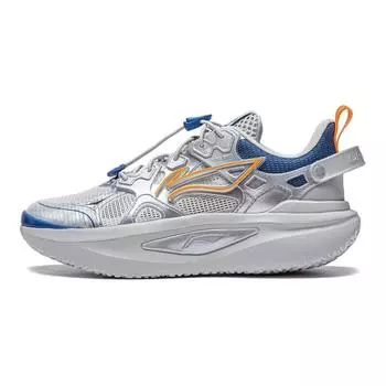 Li Ning Youth Childrens Starry Удобная Простая Нескользящая Износостойкая Повседневная Обувь Детская Повседневная Обувь Серебристо-Синий Желтый YKCU142-3 35