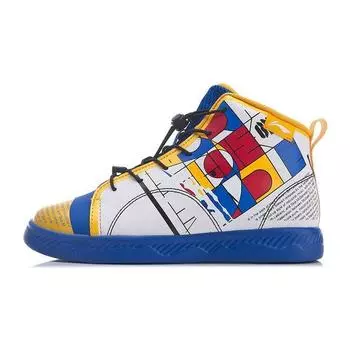 Li Ning Youth Детские повседневные нескользящие износостойкие дышащие легкие высокие кроссовки для скейтбординга Детские кроссовки для скейтбординга кристально-голубого цвета YKCQ036-1 35