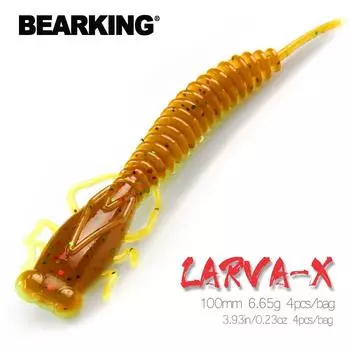 Личинка Bearking, 100 мм, 6,65 г, 4 шт., искусственные мягкие приманки, рыболовные черви, силиконовые окуни, щука, гольян, приманка для плавания, отсадка, пластиковые приманки A