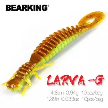 Личинка Bearking 4,8 см 0,94 г 10 шт., искусственные мягкие приманки, рыболовные черви, силиконовые окуни, щука, гольян, приманка для плавания, отсадка, пластиковые приманки 48mm 0.94gA