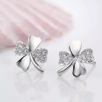 Личность Lucky Leaf Grass Love Посеребренные серьги-гвоздики Темперамент Серьги-гвоздики Debate Leaf Серьги