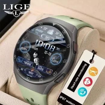 LIGE круглые умные часы высокой четкости с Bluetooth, обнаружение здоровья, водонепроницаемый спортивный браслет, мужские умные часы, подходящие для Android IOS