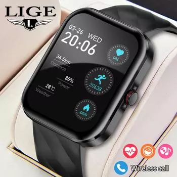 LIGE мужские умные часы Bluetooth вызов мониторинг здоровья спортивные водонепроницаемые умные часы silicone strap розовый