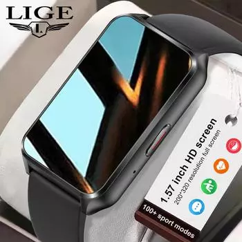 LIGE новые спортивные мужские умные часы на открытом воздухе, Bluetooth, управление музыкой, водонепроницаемые умные часы, монитор сердечного ритма silicone strap чёрный