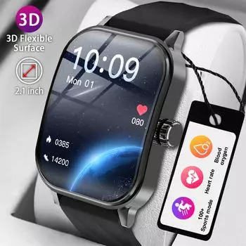 LIGE Новые умные часы 2.1” 3D изогнутый экран Bluetooth вызов IP67 водонепроницаемый спортивный трекер умные часы мужские часы silicone strap чёрный