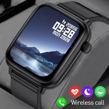 LIGE Новые умные часы с сенсорным экраном Bluetooth для звонков, спорта и фитнеса, мужские умные часы silicone strap чёрный