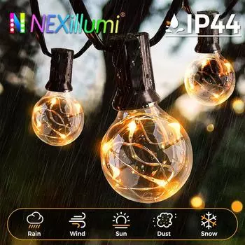 Light Bulbs Outdoor G40 11.7m Solar Lights with 32(30+2) Pcs of 4.5v Shatterproof Bulbs, Hanging Lamp for Backyard Party Deco 6-10W