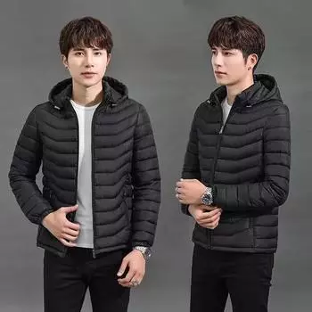 Light Down Cotton-padded Clothes Men s Short Hooded Warm Cotton Clothes Large Size Youth Autumn and Winter Jacket XL чёрный