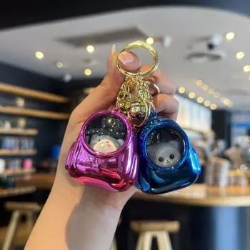 Light-emitting Cat Bear Keychain Couple Pendant Cat Astronaut Keychain Backpack синий