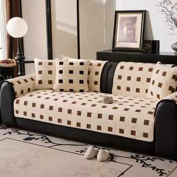 Light luxury high-grade leather sofa cushion autumn and winter plush seat cushion new non-slip straight row sofa cover cover cloth 70*70cm