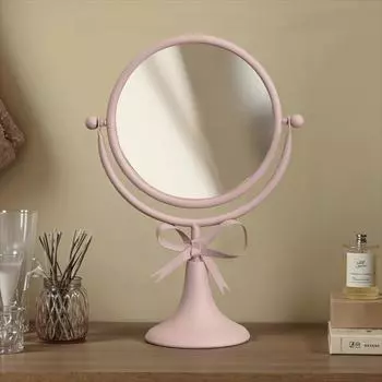 Light Luxury Makeup Mirror 360° Rotatable Desktop Stand Mirror Iron Art Bow Vanity Mirror Women
