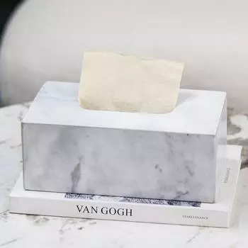 Light Luxury Marble Rectangular Tissue Box Ornaments Sales Office Hotel Model Room Desktop Tissue Box Soft Decorations
